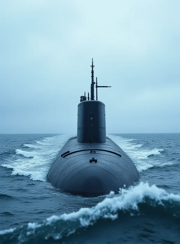 A Royal Navy submarine sailing on the ocean surface