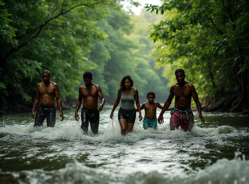 Migrants crossing a river in the Darién Gap.