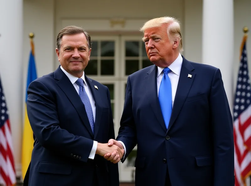 President Zelenskyy and President Trump shaking hands in front of the White House.