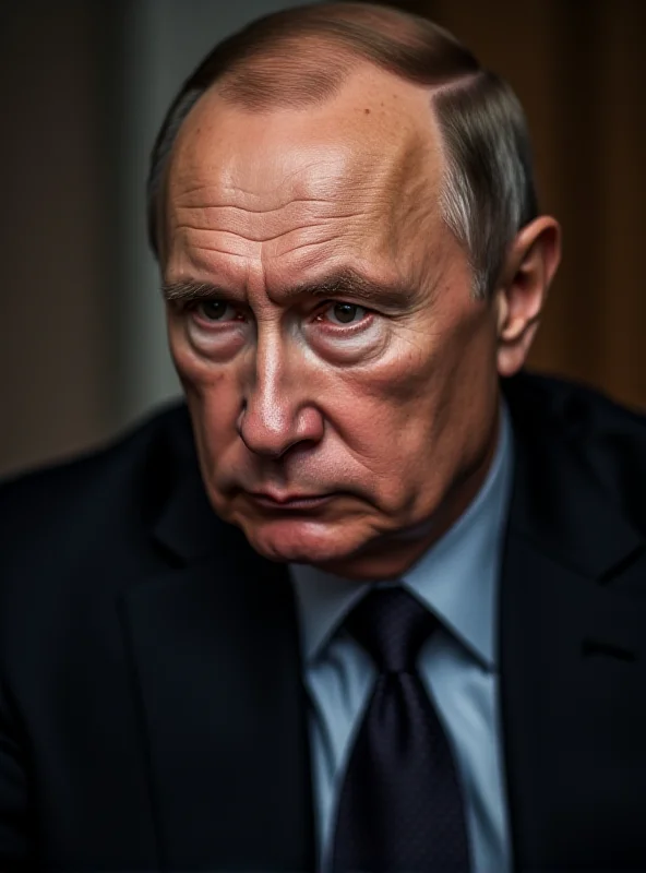 Image of Vladimir Putin at a press conference, looking serious and contemplative.