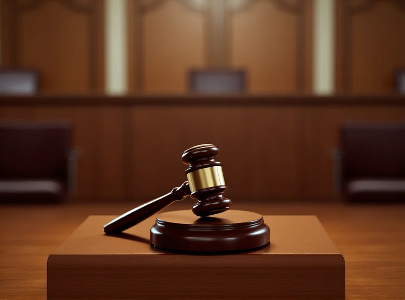 A gavel resting on a wooden block in a senate hearing room.