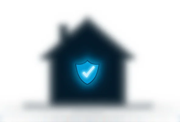 A silhouette of a house with a security alarm symbol.