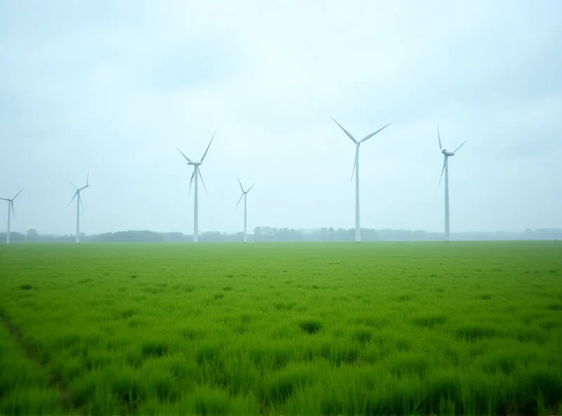 Wind turbines in a field under a cloudy sky, symbolizing renewable energy production in the UK.