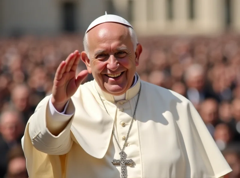 Pope Francis smiling and waving to a crowd