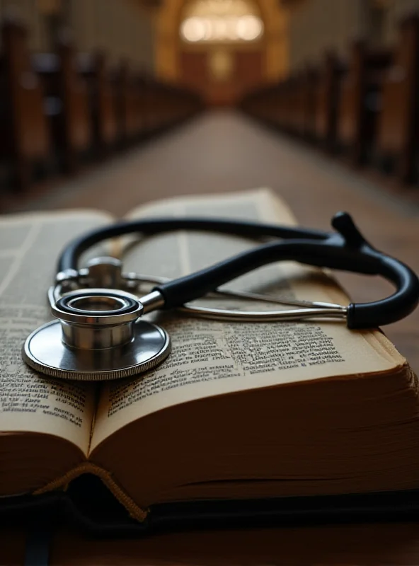 Illustration of a stethoscope lying on top of a bible