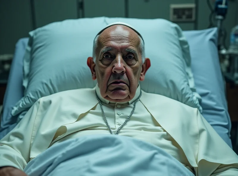 Pope Francis looking concerned in a hospital setting.