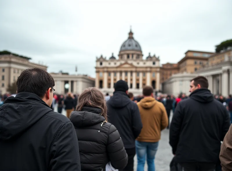 A view of St. Peter's Square at the Vatican, with people gathered and praying.