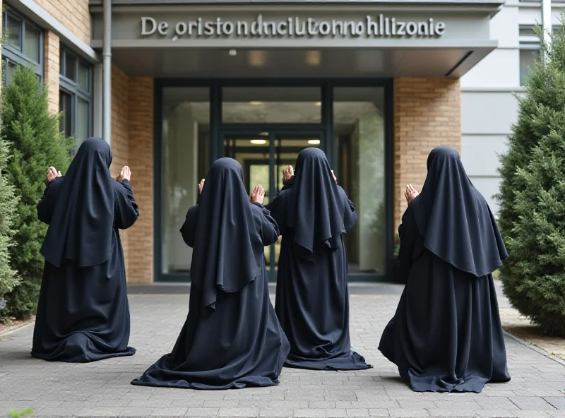 A group of nuns praying outside a hospital.