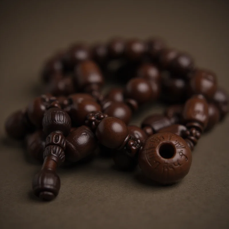 A close up of rosary beads.