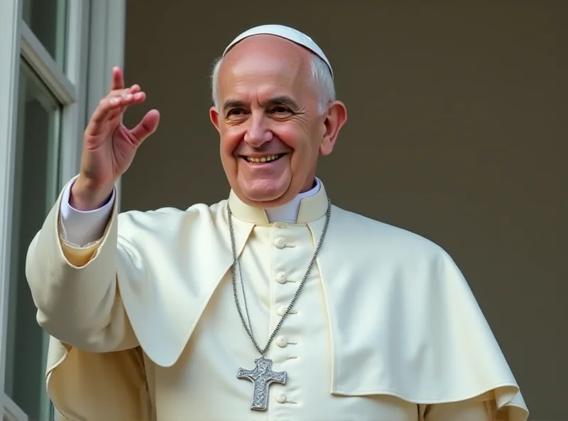 Pope Francis waving from a window.