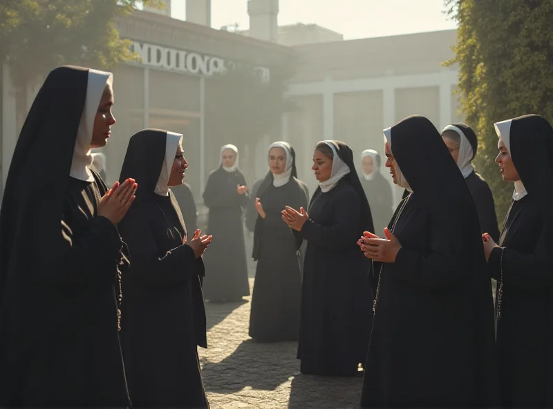 Nuns praying outside the Agostino Gemelli Polyclinic for Pope Francis' recovery.