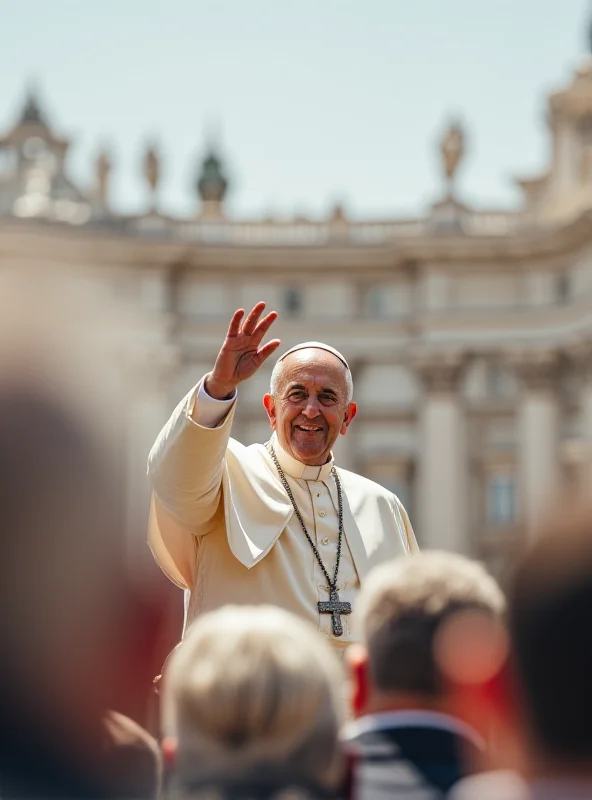 Pope Francis waving to crowds from the Vatican balcony before his hospitalization.