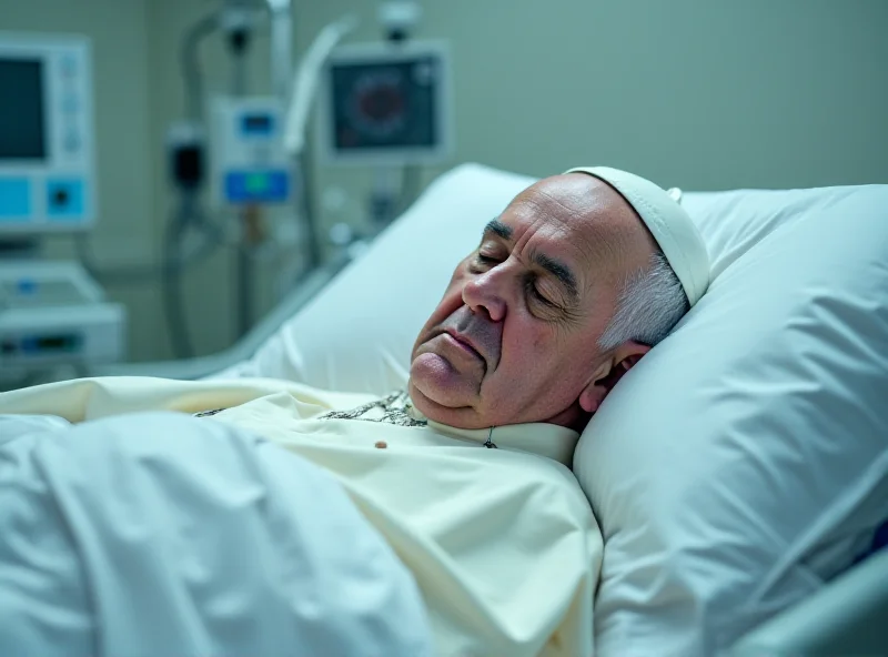 Pope Francis in a hospital bed, looking peaceful.