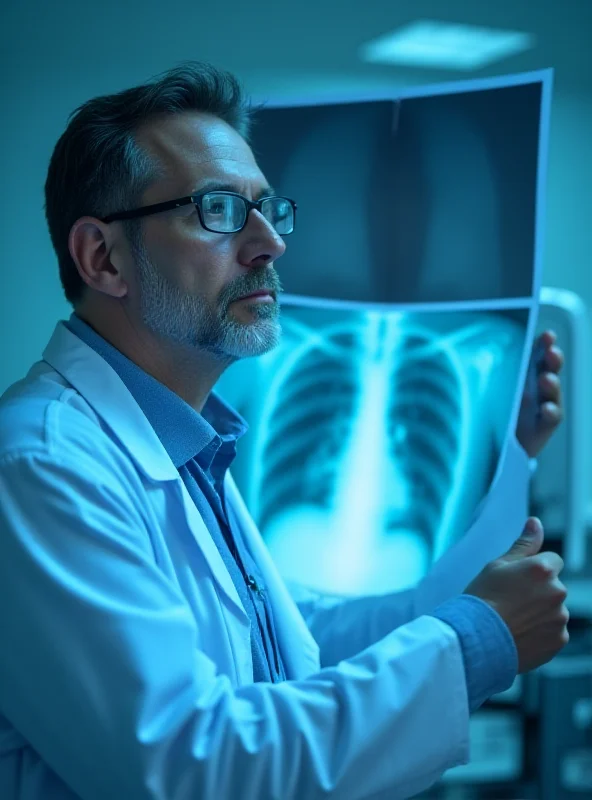 A doctor examining an x-ray in a hospital setting.