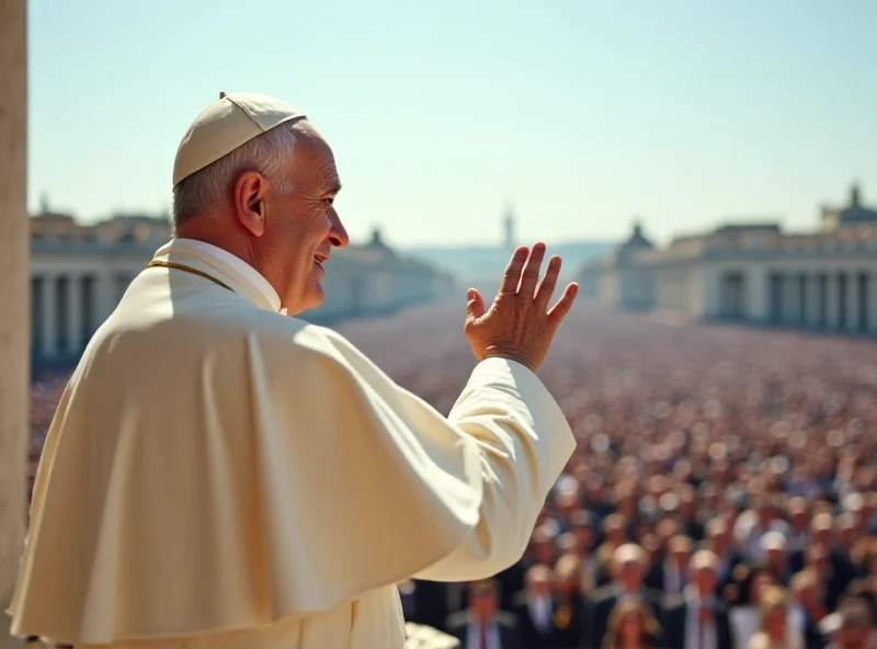 Pope Francis waving to a crowd from a balcony.