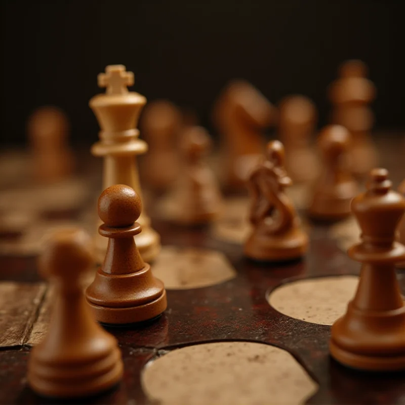 A close-up shot of a chess board with pieces strategically positioned, symbolic of the political maneuvering within the Vatican.