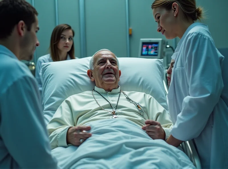 Pope Francis in a hospital bed, receiving medical care