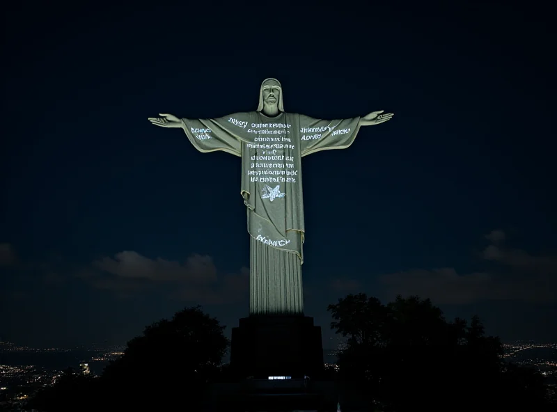 Images of Pope Francis projected onto Christ the Redeemer statue in Rio de Janeiro.