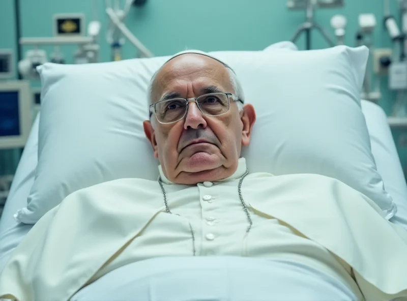 Pope Francis in a hospital bed looking towards the camera