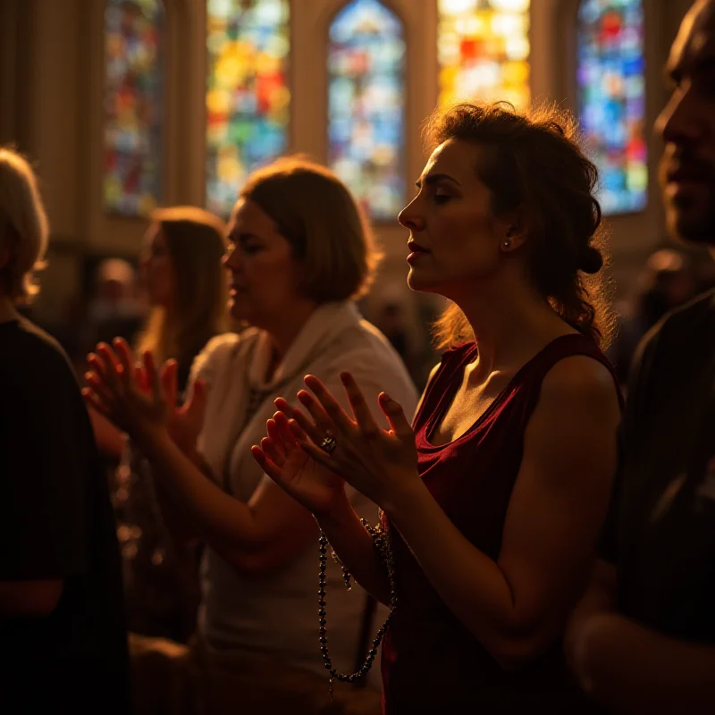 A group of people praying with rosaries