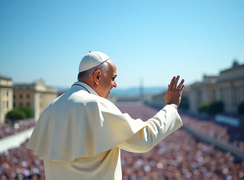 Pope Francis waving to a crowd from a balcony.