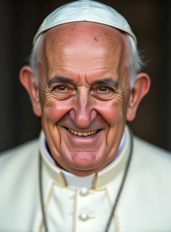 Close-up of Pope Francis smiling warmly.