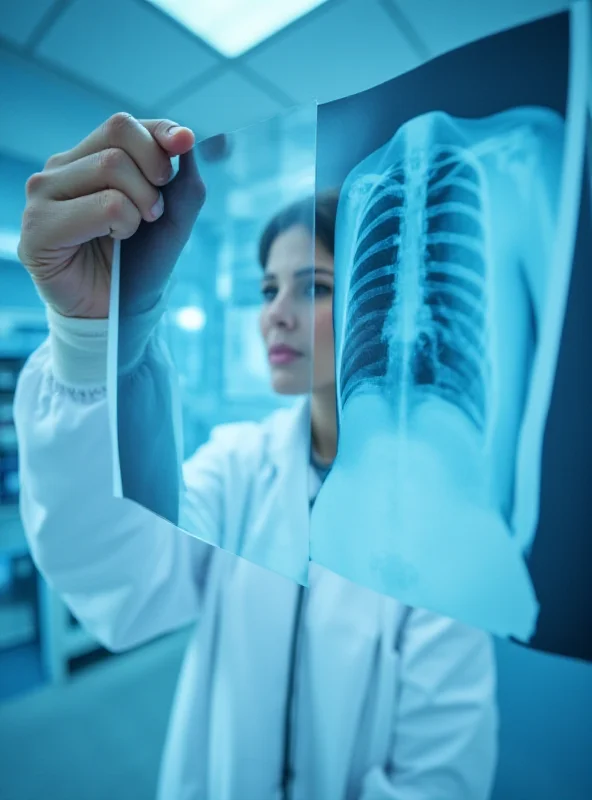 A doctor examining an X-ray in a hospital room.