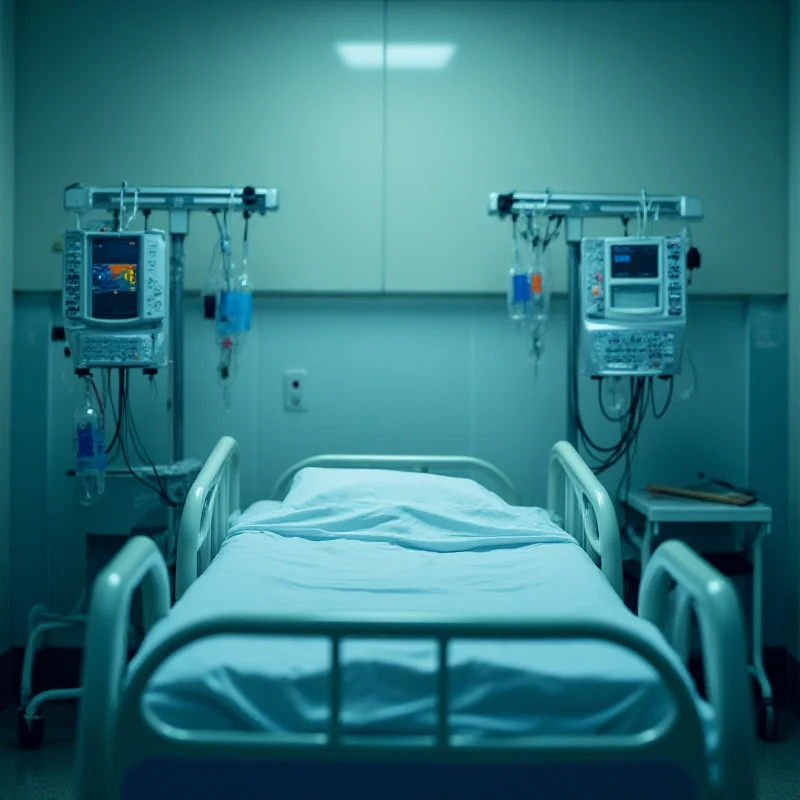 A hospital room with medical equipment