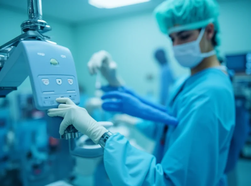 A doctor adjusting medical equipment in a hospital room