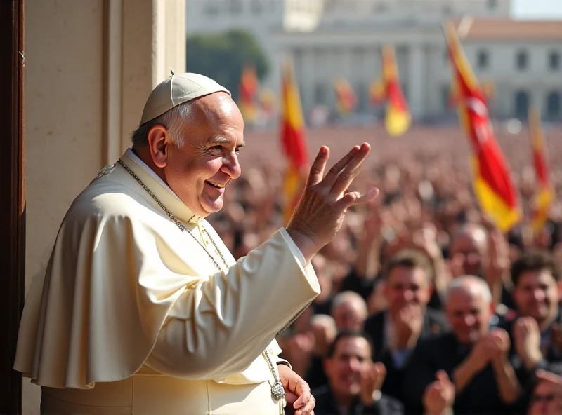 Pope Francis waving to a crowd.