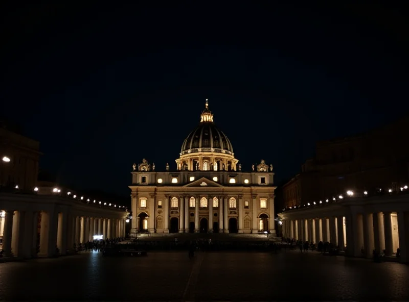 The Vatican at night, illuminated.