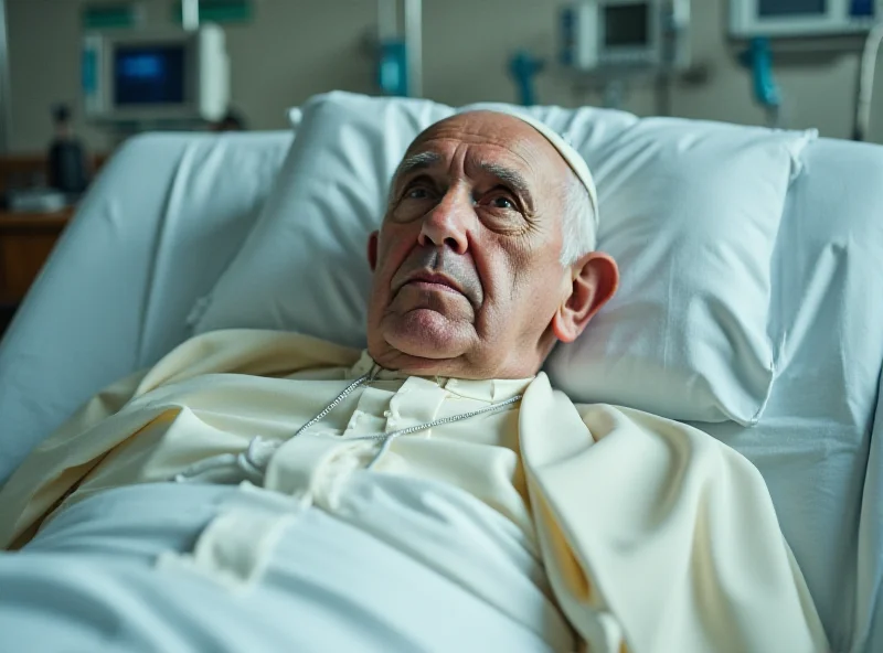 Pope Francis in a hospital bed, looking tired but peaceful.