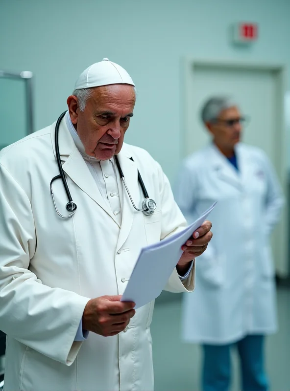 A doctor checking on Pope Francis in a hospital room.