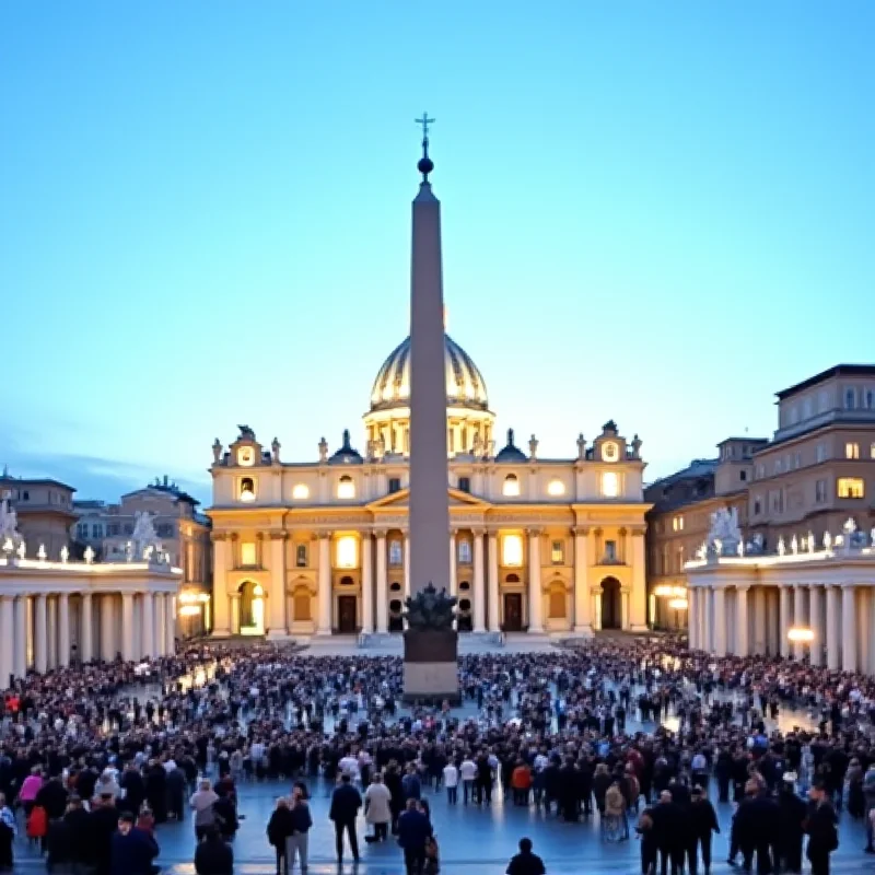 A crowd of people outside St. Peter's Basilica in Vatican City