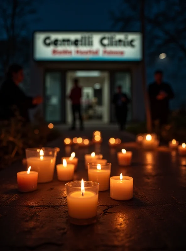 Candles in front of a hospital at night