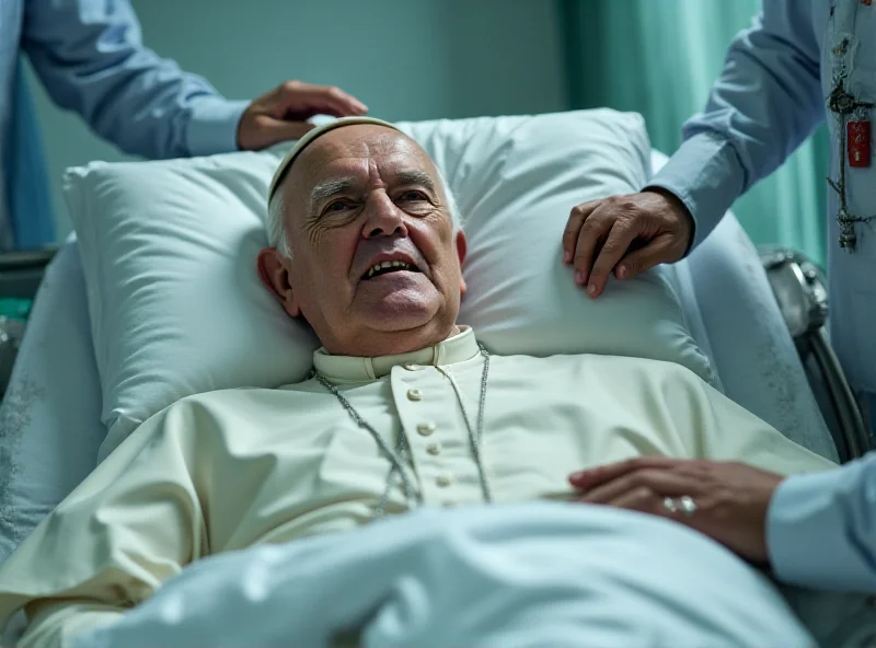 Pope Francis in a hospital bed, looking peaceful and serene.