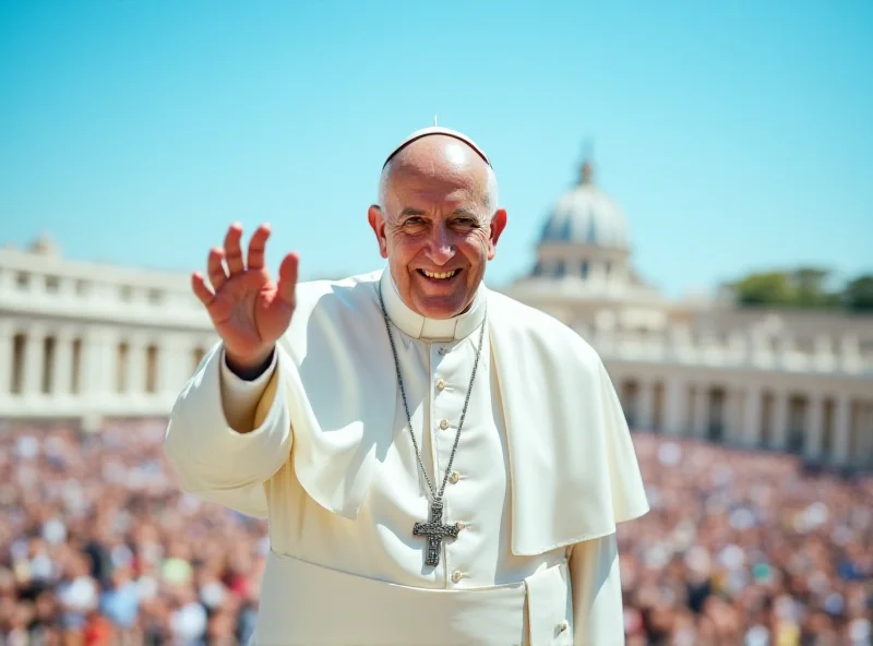 Pope Francis waving to a crowd from a balcony