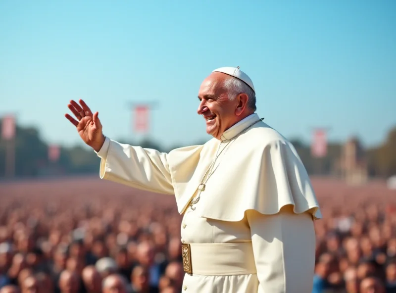 Pope Francis smiling and waving to a crowd.