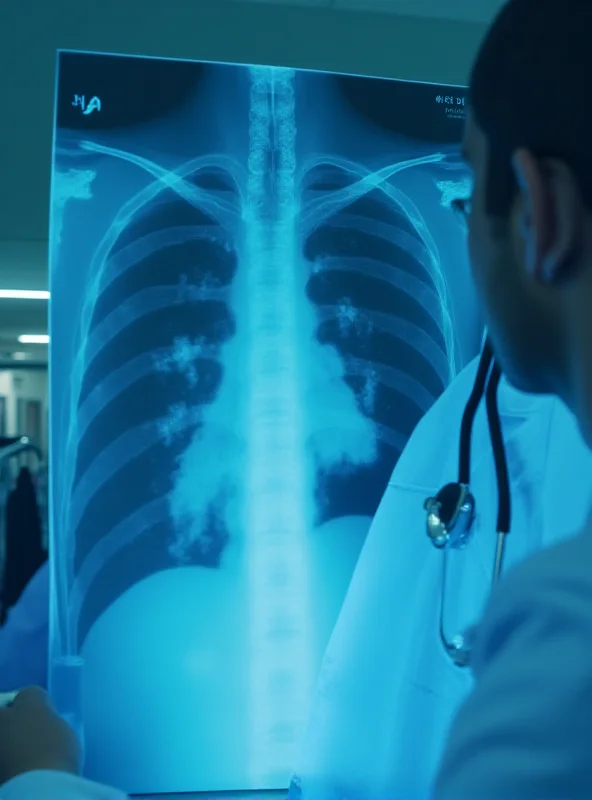 A doctor examining an X-ray of lungs.