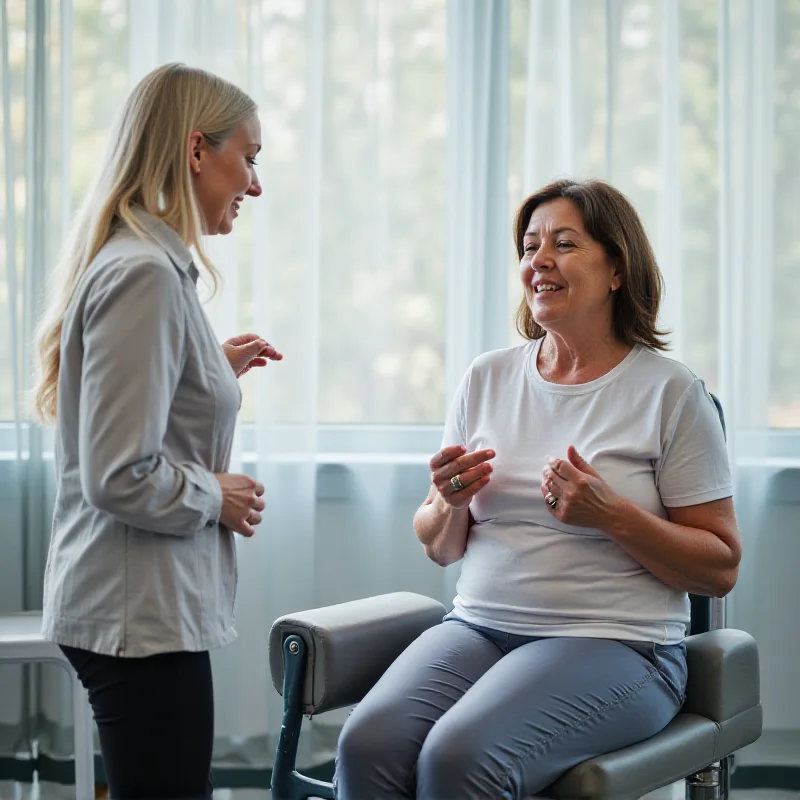 A physiotherapist assisting a patient with breathing exercises.