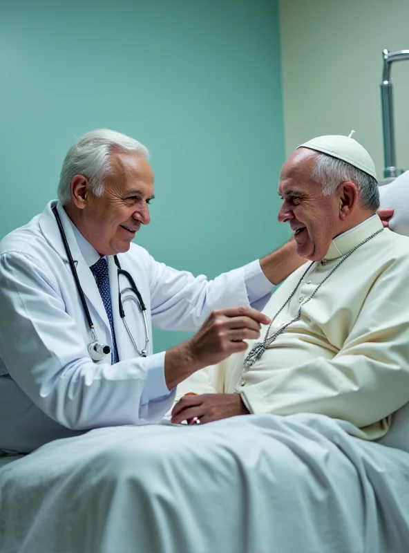 A doctor checking on Pope Francis in a hospital room