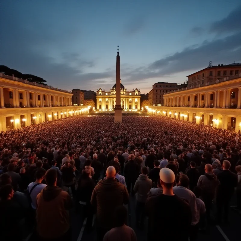 The Vatican Square filled with people praying