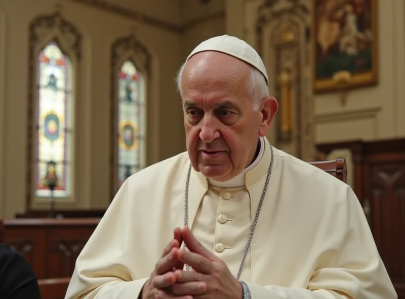 Pope Francis praying indoors.