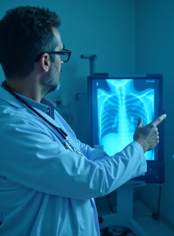 A doctor examining a chest x-ray.