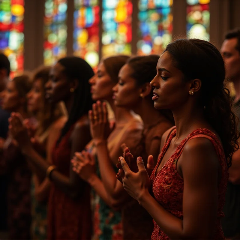 A group of people praying.