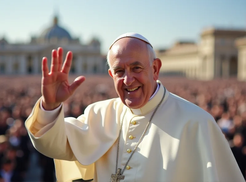 Pope Francis waving to a crowd.