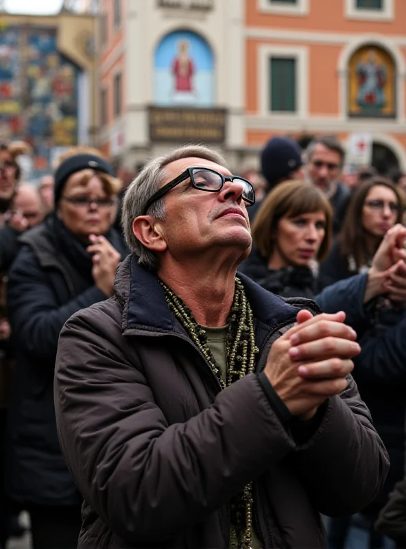 People praying outside Gemelli Hospital in Rome.