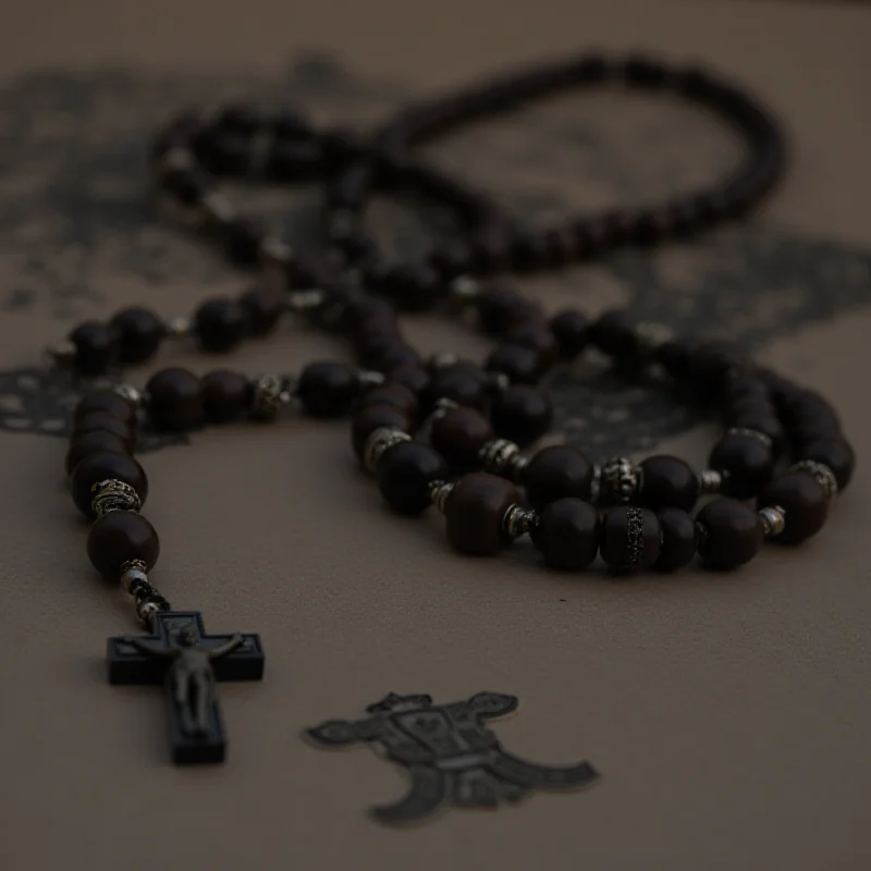 Close up of rosary beads.