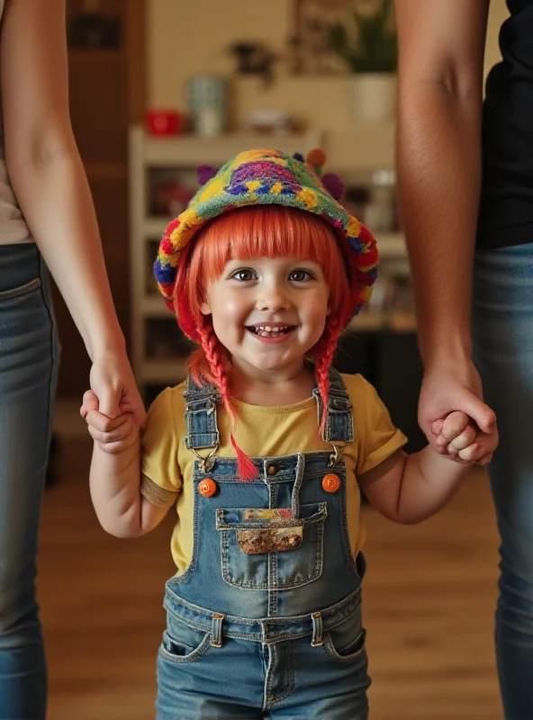 A child with cancer smiles with their family.