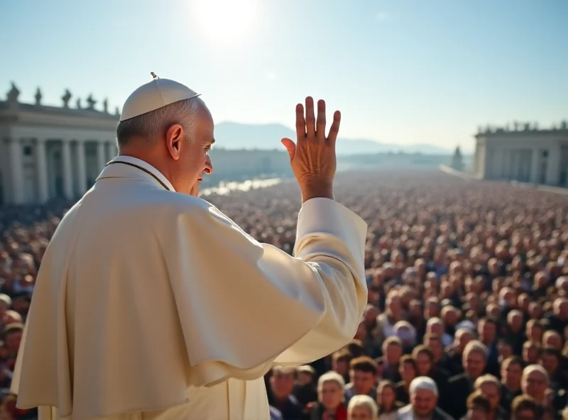 Pope Francis waving to a crowd from a balcony.